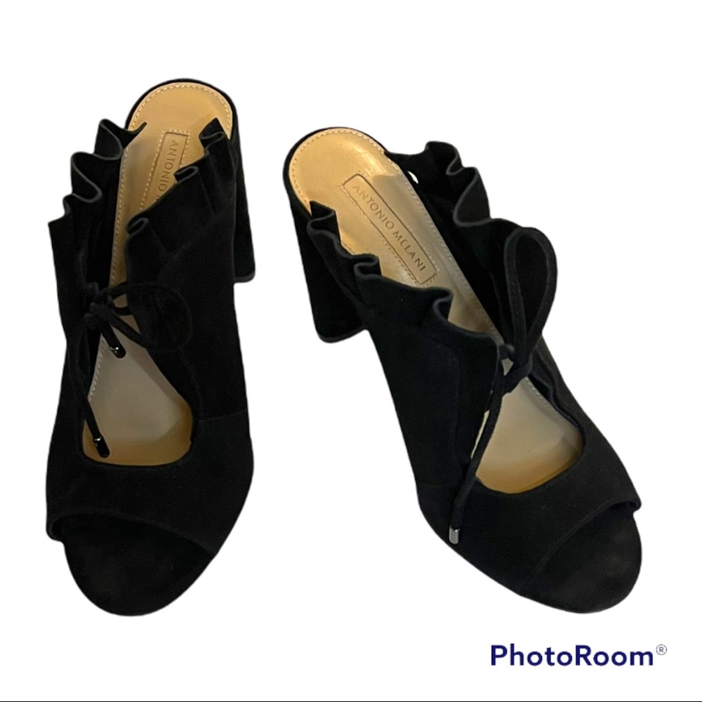 Antonio Melani Sarika Leather Ruffled Mules